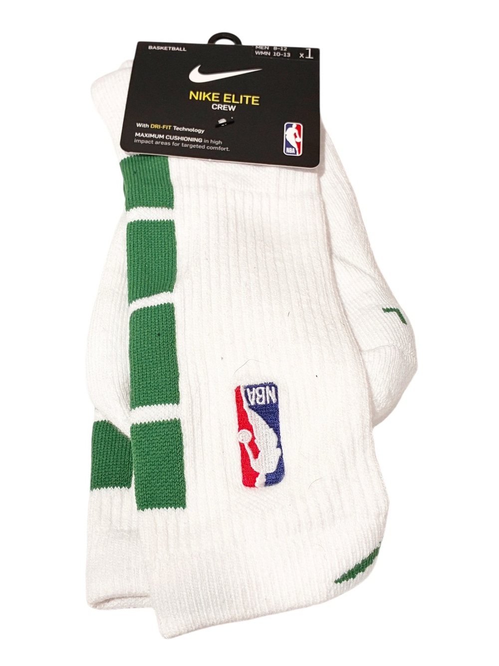 Nike NBA Elite Socks Full Length White Green Size Large NEW